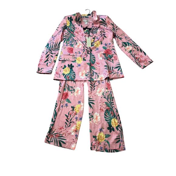 Rachel Zoe Women’s Suit Set Pink Floral Tropical Size Large Blazer NWT - Picture 2 of 12